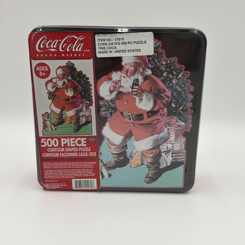 Coca-Cola Christmas Santa 500 Piece Contour Shaped Puzzle in Collector Tin 47019